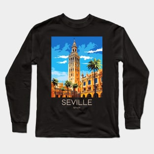 A Pop Art Travel Print of Seville - Spain Long Sleeve T-Shirt